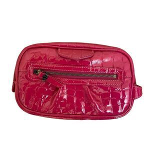 Henri Bendel Faux Alligator Leather Zippered Makeup Bag Hot Pink